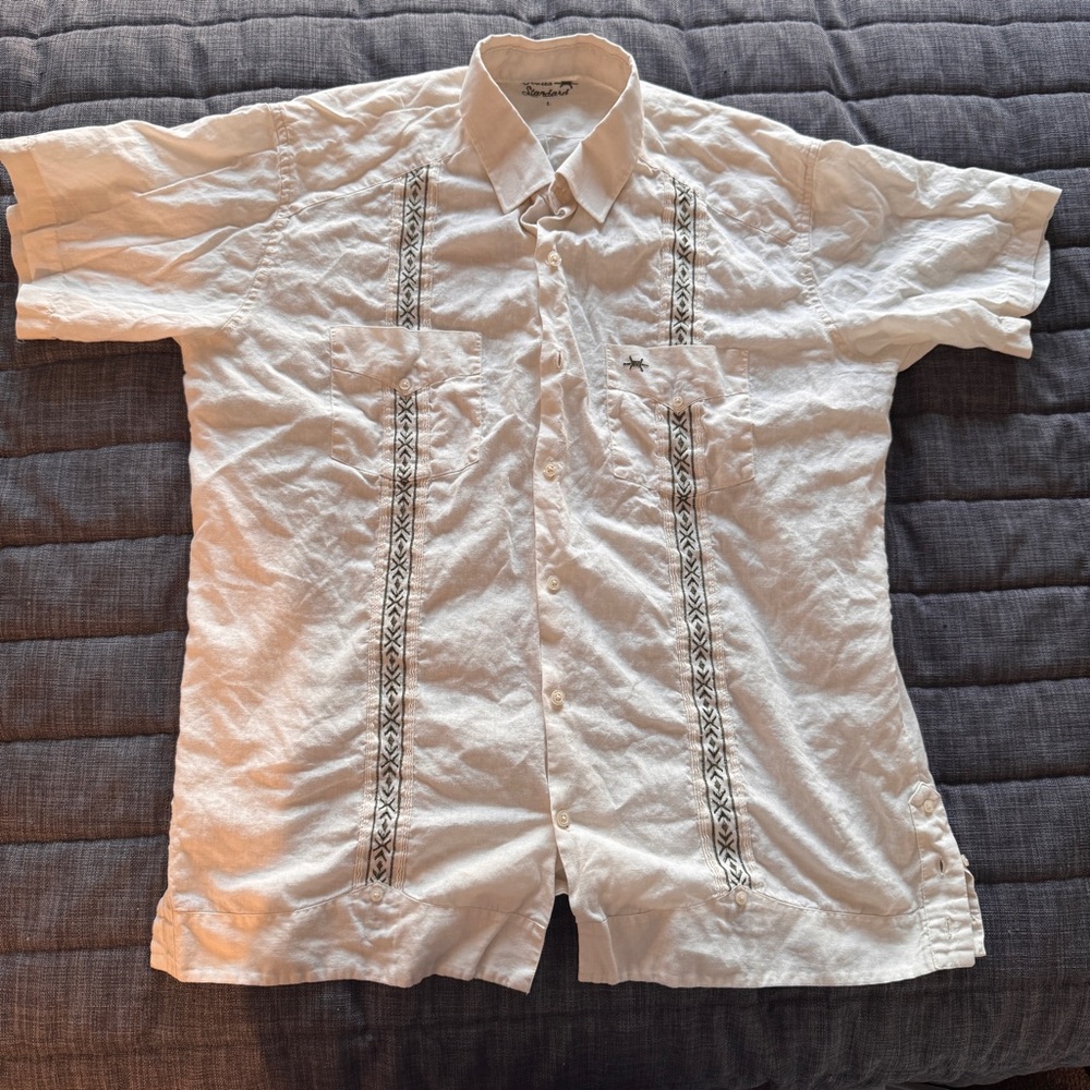 Men's White Texas Standard Guayabera Shirt size Large